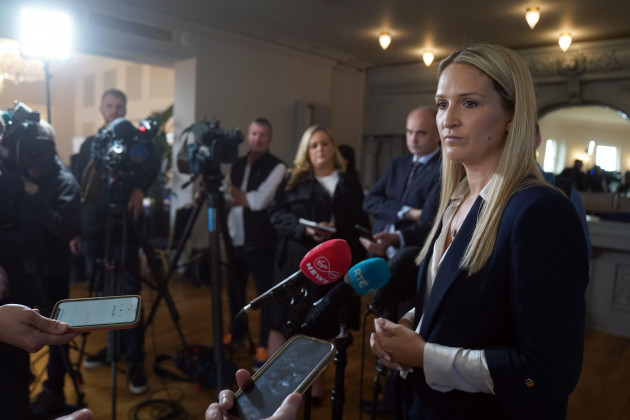 justice-minister-helen-mcentee-speaks-to-the-media-at-the-association-of-garda-superintendents-conference-at-killashee-house-in-naas-co-kildare-almost-99-of-gardai-who-voted-in-a-ballot-expressed-no