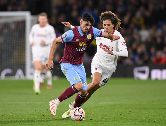 burnley-uk-23rd-sep-2023-ameen-al-dakhil-of-burnley-challenged-by-hannibal-mejbri-of-manchester-united-during-the-premier-league-match-at-turf-moor-burnley-picture-credit-should-read-gary-oakle