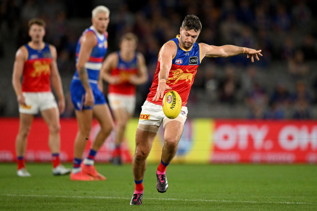 conor-mckenna-of-the-lions-kicks-the-ball-during-the-afl-round-3-match-between-the-western-bulldogs-and-the-brisbane-lions-at-marvel-stadium-in-melbourne-thursday-march-30-2023-aap-imagemorgan-h