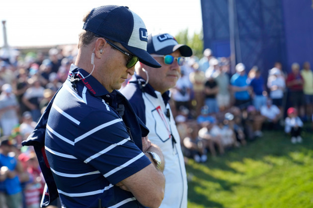 united-states-team-captain-zach-johnson-watches-his-team-play-on-the-12th-green-during-their-morning-foursome-match-at-the-ryder-cup-golf-tournament-at-the-marco-simone-golf-club-in-guidonia-montecel