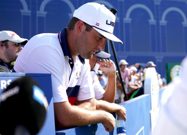 usas-scottie-scheffler-watching-the-fourballs-on-day-two-of-the-44th-ryder-cup-at-the-marco-simone-golf-and-country-club-rome-italy-picture-date-saturday-september-30-2023