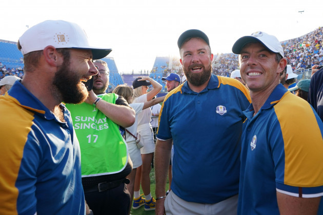 team-europes-l-r-tyrrell-hatton-tommy-fleetwood-and-rory-mcilroy-celebrate-after-europe-regained-the-ryder-cup-following-victory-over-the-usa-on-day-three-of-the-44th-ryder-cup-at-the-marco-simone