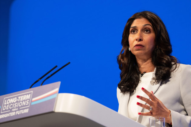 manchester-uk-3rd-october-2023-manchester-uk-suella-braverman-secretary-of-state-for-the-home-department-gives-speech-to-conference-day-three-of-the-conservative-conference-in-manchester-credit