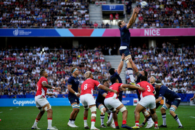 scotlands-richie-gray-jump-for-the-ball-during-the-rugby-world-cup-pool-b-match-between-scotland-and-tonga-at-the-stade-de-nice-in-nice-france-sunday-sept-24-2023-ap-photodaniel-cole