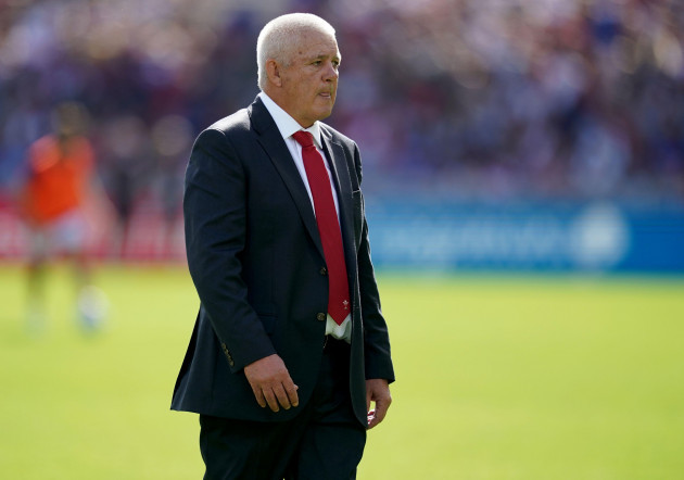 wales-head-coach-warren-gatland-during-the-warm-up-before-the-rugby-world-cup-2023-pool-c-match-at-stade-de-la-beaujoire-in-nantes-france-picture-date-saturday-october-7-2023
