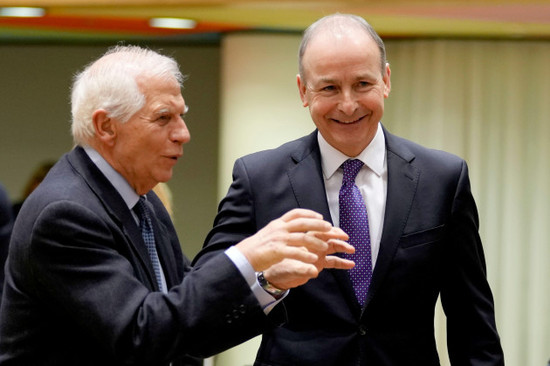 european-union-foreign-policy-chief-josep-borrell-left-speaks-with-irelands-foreign-minister-micheal-martin-during-a-meeting-of-eu-foreign-ministers-at-the-european-council-building-in-brussels-on