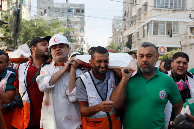 gaza-palestine-11th-oct-2023-the-funeral-of-the-bodies-of-4-palestinian-paramedics-killedby-israeli-airstrikes-in-gaza-on-october-11-2023-photo-by-ramez-habboubabacapress-com-credit-abaca-pre