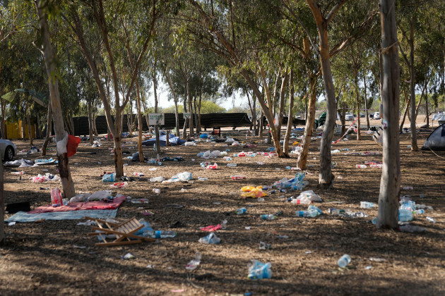 the-site-of-a-music-festival-near-the-border-with-the-gaza-strip-in-southern-israel-is-seen-on-thursday-oct-12-2023-at-least-260-israeli-festivalgoers-were-killed-during-the-attack-by-hamas-gunmen