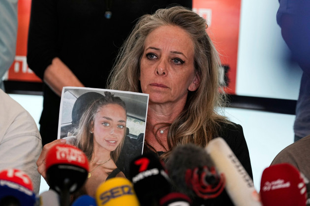 keren-mother-of-mia-schem-and-representatives-of-the-families-of-the-abducted-and-missing-persons-held-by-hamas-militants-in-gaza-hold-a-press-conference-following-the-release-of-a-video-by-hamas-in