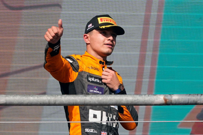 mclaren-driver-lando-norris-of-britain-gives-up-a-thumps-up-on-the-podium-after-the-formula-one-u-s-grand-prix-auto-race-at-circuit-of-the-americas-sunday-oct-22-2023-in-austin-texas-ap-pho