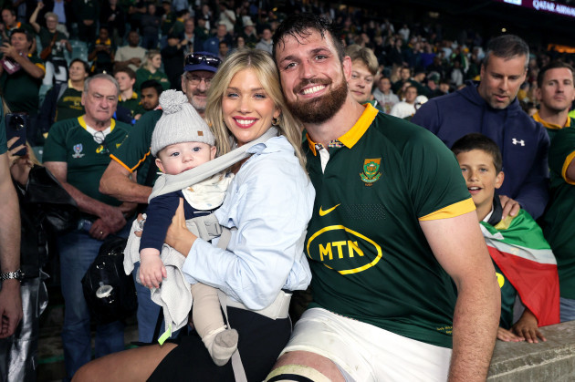 jean-kleyn-celebrates-after-the-game-with-wife-aisling-and-son-eli-noah
