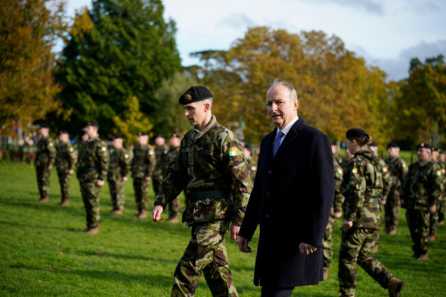 minister-for-defence-micheal-martin-reviews-the-men-and-women-of-the-123rd-infantry-battalion-at-kilkenny-castle-prior-to-their-departure-for-a-six-month-deployment-to-lebanon-as-part-of-the-united-n