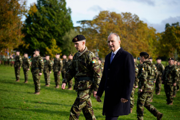 minister-for-defence-micheal-martin-reviews-the-men-and-women-of-the-123rd-infantry-battalion-at-kilkenny-castle-prior-to-their-departure-for-a-six-month-deployment-to-lebanon-as-part-of-the-united-n