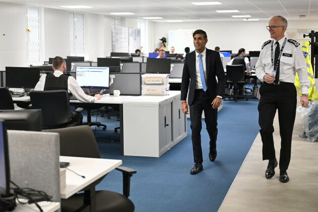 prime-minister-rishi-sunak-and-metropolitan-police-commissioner-sir-mark-rowley-right-during-a-visit-to-kilburn-police-station-north-west-london-picture-date-wednesday-august-30-2023