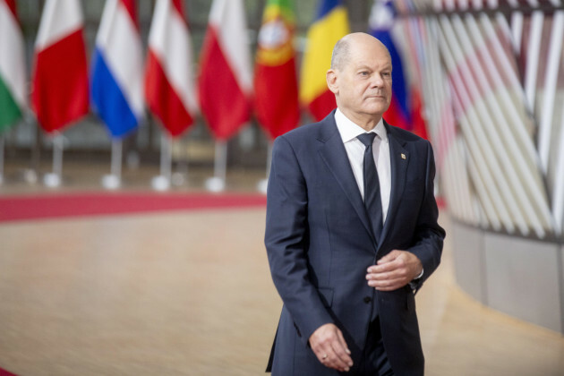 brussels-belgium-26th-oct-2023-chancellor-of-germany-olaf-scholz-pictured-at-the-arrivals-ahead-of-a-european-council-summit-in-brussels-thursday-26-october-2023-belga-photo-hatim-kaghat-credit