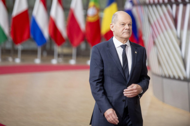 brussels-belgium-26th-oct-2023-chancellor-of-germany-olaf-scholz-pictured-at-the-arrivals-ahead-of-a-european-council-summit-in-brussels-thursday-26-october-2023-belga-photo-hatim-kaghat-credit