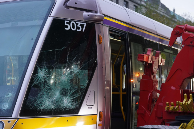 a-damaged-luas-with-broken-windows-is-removed-from-the-tracks-in-dublin-the-morning-after-violent-scenes-unfolded-in-the-city-centre-the-unrest-came-after-an-attack-on-parnell-square-east-where-five
