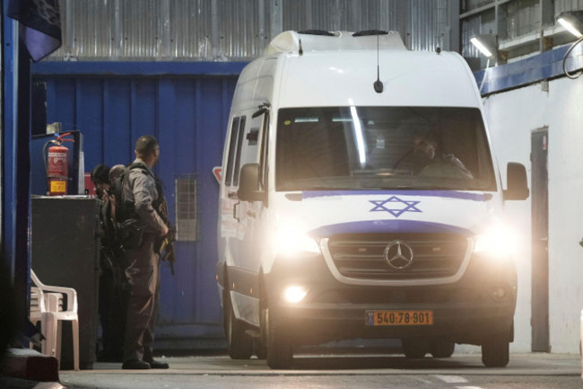 an-israeli-prison-transport-vehicle-carries-palestinian-prisoners-released-by-the-israeli-authorities-from-ofer-military-prison-near-jerusalem-on-friday-nov-24-2023-the-release-came-on-the-first-d