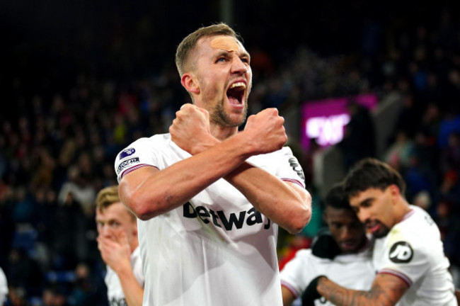 west-ham-uniteds-tomas-soucek-celebrates-scoring-their-sides-second-goal-of-the-game-during-the-premier-league-match-at-turf-moor-burnley-picture-date-saturday-november-25-2023