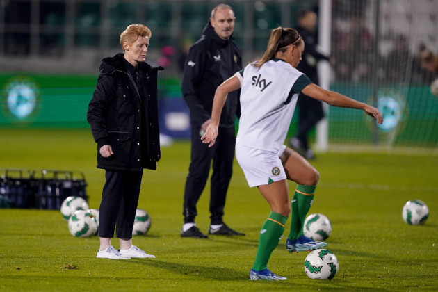 republic-of-ireland-interim-manager-eileen-gleeson-left-during-the-warm-up-before-the-uefa-womens-nations-league-group-b1-match-at-the-tallaght-stadium-dublin-picture-date-friday-december-1-202