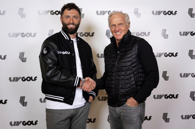 two-time-major-winner-and-the-reigning-masters-champion-jon-rahm-and-liv-golf-commissioner-and-ceo-greg-norman-shake-hands-during-a-liv-golf-announcement-at-the-park-hyatt-new-york-on-dec-7-2023-in