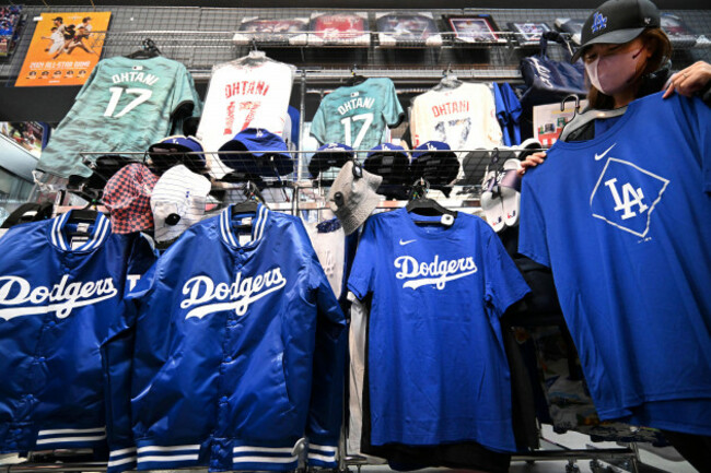 a-shop-deals-with-uniforms-and-items-of-major-league-baseball-in-shinjuku-ward-tokyo-on-dec-10-2023-japanese-shohei-ohtani-of-los-angeles-angels-laa-expressed-his-announcement-of-the-contract-wi