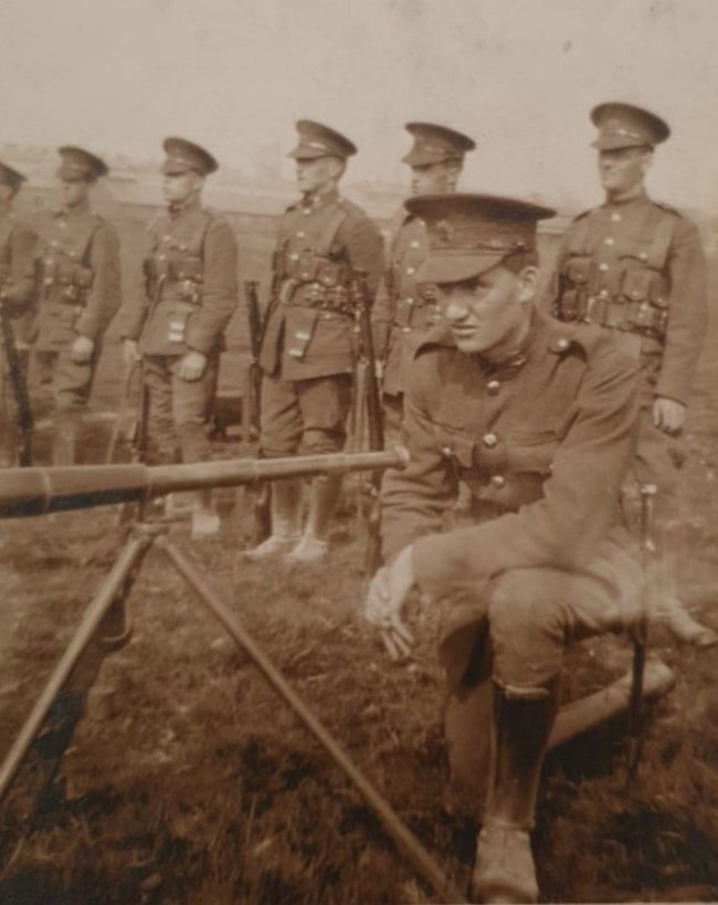 Jack Duff (kneeling), Curragh Camp, Recruitment & Training, on rifle range 1924 (courtesy of Noel Cleary)