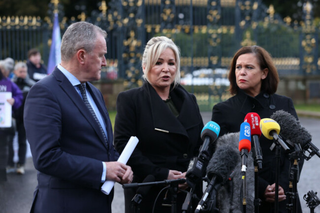 left-to-right-conor-murphy-vice-president-of-sinn-fein-michelle-oneill-and-president-of-sinn-fein-mary-lou-mcdonald-speak-to-media-outside-hillsborough-castle-after-talks-between-northern-ireland