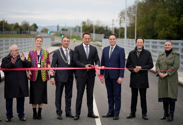 taoiseach-leo-varadkar-centre-is-accompanied-by-local-politicians-and-construction-executives-as-he-officially-opens-the-new-athy-distributor-road-in-athy-co-kildare-picture-date-tuesday-october