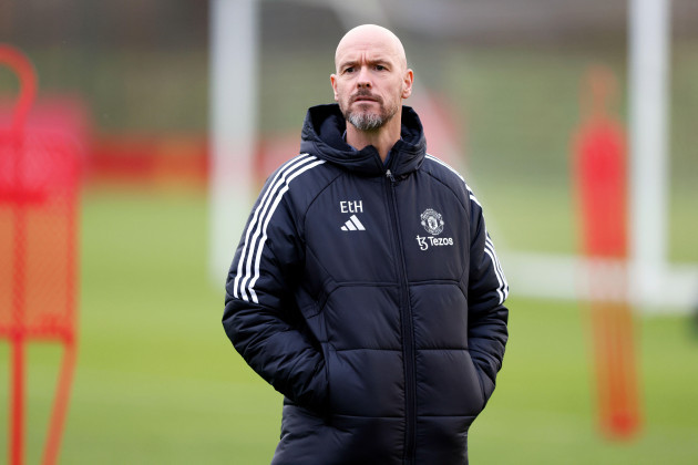 manchester-united-manager-erik-ten-hag-during-a-training-session-at-the-trafford-training-centre-carrington-manchester-picture-date-monday-december-11-2023