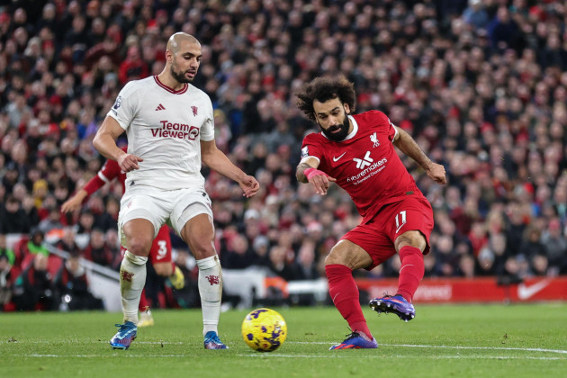 liverpool-uk-17th-dec-2023-mohamed-salah-of-liverpool-shoots-on-goal-saved-by-keeper-during-the-premier-league-match-liverpool-vs-manchester-united-at-anfield-liverpool-united-kingdom-17th-dece