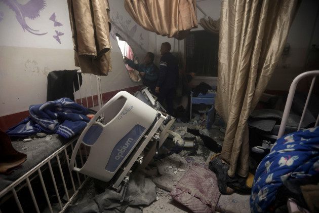 palestinian-paramedics-inspect-damage-in-the-patient-rooms-caused-by-the-israeli-strikes-on-the-maternity-ward-at-nasser-hospital-in-the-town-of-khan-younis-southern-gaza-strip-sunday-dec-17-2023