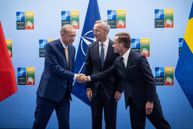 vilnius-lithuania-10th-july-2023-nato-secretary-general-jens-stoltenberg-hosts-a-meeting-between-turkish-president-recep-tayyip-erdogan-and-swedish-prime-minister-ulf-kristersson-at-the-nato-summi