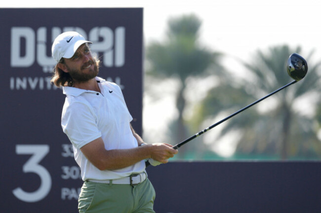tommy-fleetwood-of-england-tees-off-on-the-third-hole-during-the-third-round-of-dubai-invitational-golf-tournament-in-dubai-united-arab-emirates-saturday-jan-13-2024-ap-photokamran-jebreili