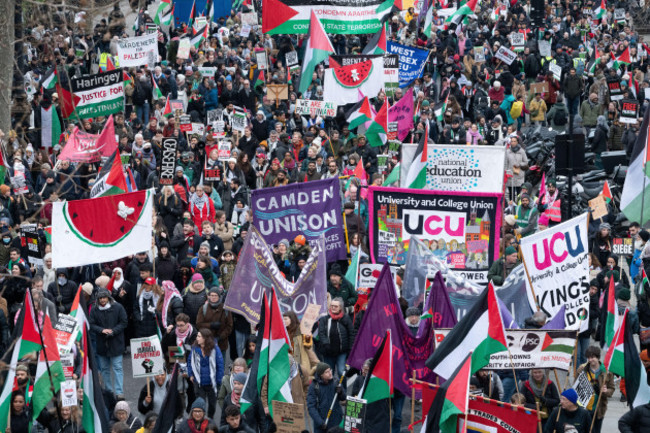 london-uk-13-january-2024-palestine-supporters-from-a-coalition-of-groups-march-from-the-city-of-london-to-parliament-square-in-a-national-march-for-palestine-calling-for-an-immediate-ceasefire