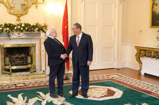 chinese-premier-li-qiang-meets-president-michael-d-higgins-at-aras-an-uachtarain-in-dublin-during-his-two-day-visit-to-ireland-picture-date-wednesday-january-17-2024