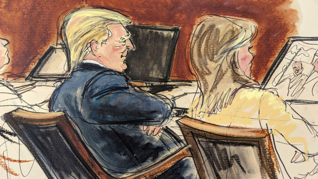 in-this-courtroom-sketch-donald-trump-sits-with-arms-folded-beside-his-attorney-alina-habba-in-federal-court-in-new-york-wednesday-jan-17-2024-trump-was-threatened-with-expulsion-from-his-manh