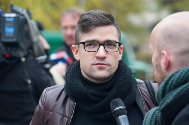 berlin-germany-05th-nov-2016-martin-sellner-leader-of-the-right-wing-populist-identitarian-movement-of-austria-is-seen-giving-an-interview-in-berlin-germany-05-november-2016-he-is-a-participan