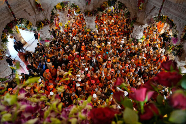 hindu-holy-men-throng-to-get-the-first-look-of-the-temple-dedicated-to-hinduisms-lord-ram-soon-after-its-inauguration-in-ayodhya-india-monday-jan-22-2024-indian-prime-minister-narendra-modi-ope