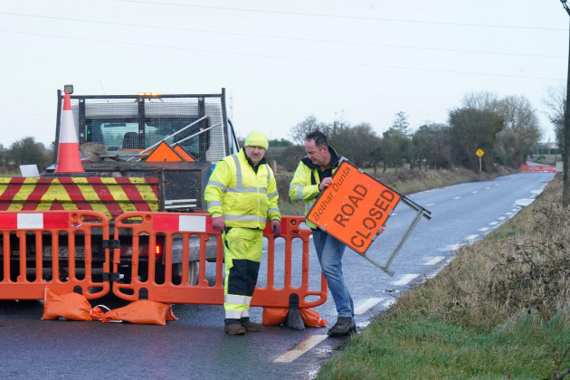 crews-from-esb-networks-put-road-closures-in-place-near-galway-airport-as-they-work-to-repair-power-lines-damaged-during-storm-isha-the-most-severe-of-forecasters-warnings-have-lifted-after-storm-is