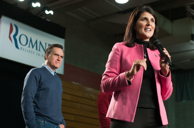 south-carolina-governor-nikki-haley-holds-a-campaign-rally-with-mitt-romney-in-derry-nh-01072014