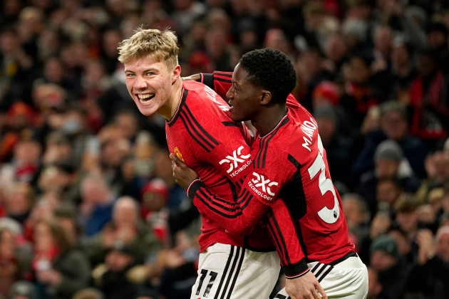 manchester-uniteds-rasmus-hojlund-celebrates-with-manchester-uniteds-kobbie-mainoo-after-scoring-his-sides-opening-goal-during-the-english-premier-league-soccer-match-between-manchester-united-and