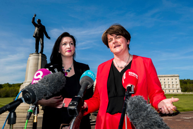 dup-leader-arlene-foster-right-with-party-colleague-emma-little-pengelly-mp-speaking-with-media-after-a-meeting-with-political-and-church-leaders-to-meet-and-take-stock-of-the-first-week-of-talks-at