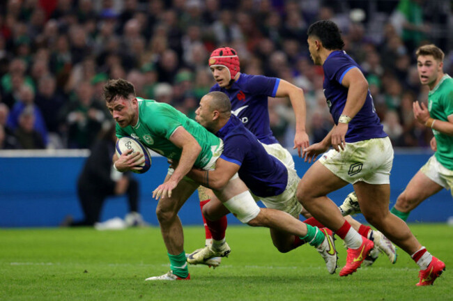 marseille-france-2nd-february-2024-irelands-hugo-keenan-is-tackled-by-frances-gael-fickou-during-the-guinness-6-nations-match-between-france-and-ireland-credit-ben-whitleyalamy-live-news