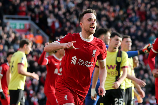liverpool-uk-10th-feb-2024-diogo-jota-of-liverpool-20-celebrates-after-scoring-his-teams-1st-goal-premier-league-match-liverpool-v-burnley-at-anfield-in-liverpool-on-saturday-10th-february-202