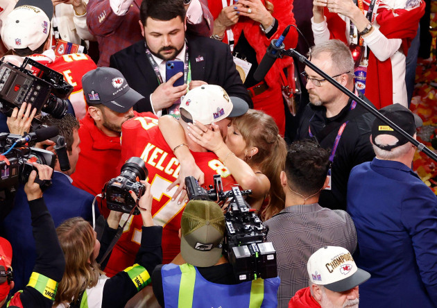 kansas-city-chiefs-tight-end-travis-kelce-87-celebrates-with-taylor-swift-during-nfl-super-bowl-58-lviii-football-game-between-the-san-francisco-49ers-and-the-kansas-city-chiefs-in-las-vegas-nv-on-f