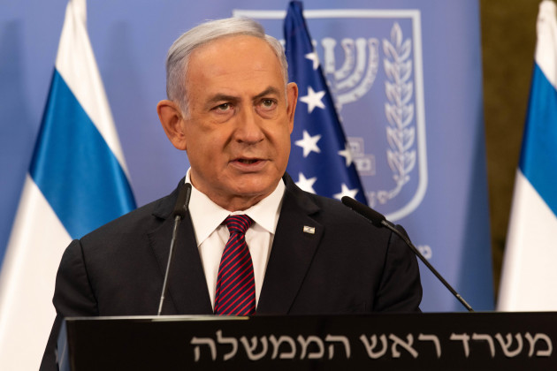 israeli-prime-minister-benjamin-netanyahu-speaking-to-the-press-during-a-joint-press-conference-with-u-s-secretary-of-defense-lloyd-j-austin-iii-in-israel-on-april-12-2021
