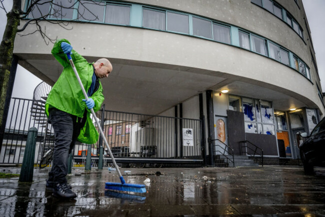 the-hague-netherlands-18th-feb-2024-the-hague-damage-at-the-opera-hall-center-on-the-fruitweg-the-day-after-the-police-had-to-intervene-in-a-confrontation-between-two-groups-of-eritreans-after