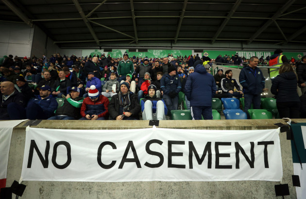 a-no-casement-banner-in-the-stands-during-the-uefa-euro-2024-qualifying-match-at-windsor-park-belfast-picture-date-monday-november-20-2023