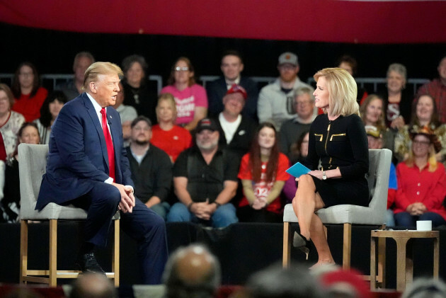 Le candidat républicain à la présidentielle, l'ancien président Donald Trump, s'exprime lors d'une assemblée publique de Fox News avec la modératrice Laura Ingraham, le mardi 20 février 2024, à Greenville SC AP Photochris Car.